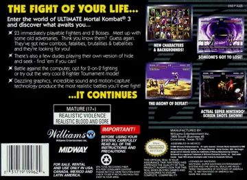 Ultimate Mortal Kombat 3 (USA) box cover back